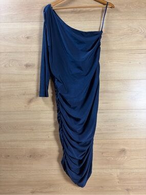 AX Paris One-Shoulder Navy Ruched Dress